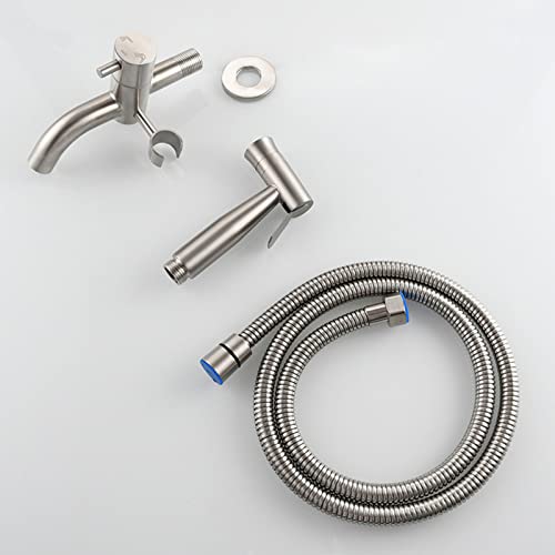 MINJING Bidet Sprayer Brushed, High Pressure Bathroom Hand Sprayer Kit, 2 Modes Sprayer, Stainless Steel Bidet Sprayer for Toilet, Cold Water Bidet Faucet