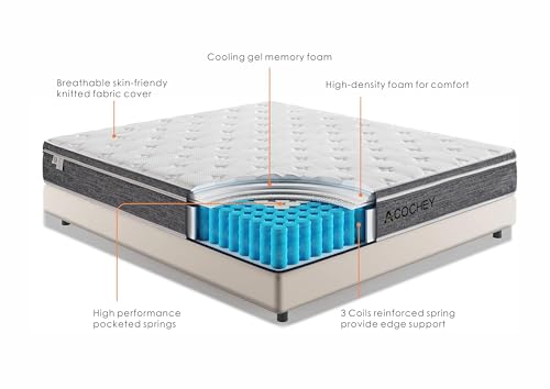 Acochey12 Inch King Mattress Memory Foam and Spring Hybrid King Size Mattresses,Medium Firm Feel Grey Mattress in a Box, Quality Comfort and Adaptive Support Breathable Cooling King Mattresses.