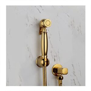 minjing bidet faucet, single cold handheld bidet sprayer douche toilet kit, shiny titanium gold brass square shattaf shower head copper valve bidet tap,a set