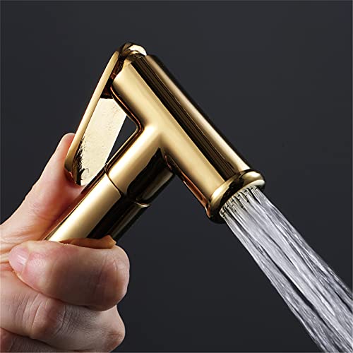 MINJING Handheld Bidet Sprayer with Angle Vavle, Stainless Steel Toilet Cleaner Bidet Sprayer Set, Baby Cloth Diaper Sprayer and Shower Wash Hose,Titanium Gold Round