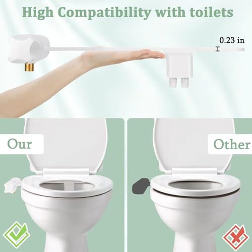 Bidet Attachment for Toilet UK, Toilet Bidet Attachment, Ultra-Slim Bidet Sprayer with Dual Nozzle, Non-Electric Bidet Spray Adjustable Pressure for Portable Bidet Feminine/Posterior Wash