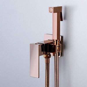 minjing bidet sprayer for toilet, brass handheld bidet toilet sprayer, hot and cold water bidet tap, single handle wall mount bidet mixer faucet rose gold