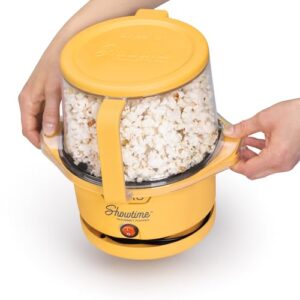 Presto 05206 Showtime Gourmet Oil Popcorn Popper - 9-Cups, Built-In Serving Bowl, Compact Design, Ceramic Nonstick, PFAS Free, Yellow