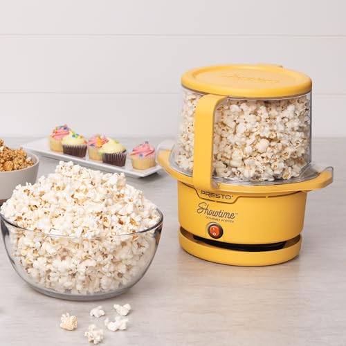 Presto 05206 Showtime Gourmet Oil Popcorn Popper - 9-Cups, Built-In Serving Bowl, Compact Design, Ceramic Nonstick, PFAS Free, Yellow