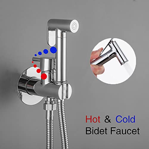 MINJING Handheld Bidet Sprayer for Toilet Wall Mounted Baby Cloth Diaper Sprayer Brass Toilet Sprayer Hot and Cold Water Handheld Sprayer Kit for Personal Hygiene Cleaning, Chrome