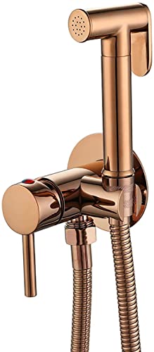 MINJING Handheld Bidet Sprayer for Toilet, Rose Gold Cloth Diaper Sprayer Kit Wall Mounted Brass Bidet Sprayer Set Single Handle Toilet Bidet Sprayer Kit with 150cm Shower Hose,Round