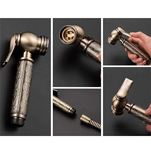 MINJING Hand Held Bidet Sprayer for Toilet, Antique Bronze Brass Toilet Bidets Faucet, Single Cold Water Sprayer Gun Kit, Wall Mount Hygienic Shower Set