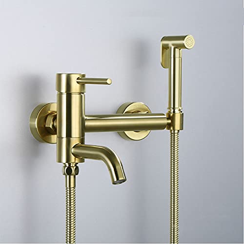 MINJING Handheld Toilet Bidet Sprayer, Brass Bidet Faucet Warm Mixer Cold and Hot, Toilet Sprayer for Personal Hygiene, Bathroom Bidet Attachment, Brushed Gold