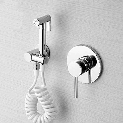 MINJING Bidets Faucet Black, Brass Single Cold Toilet Bidet Spray Set, Wall Mount Handheld Bathroom Bidet Faucet, Pressure Sprayer for Personal Hygiene,Chrome