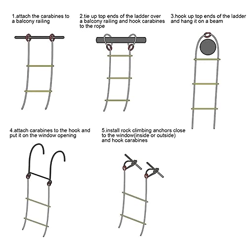 FGQCBBYC Rope Ladder Emergency Fire Escape Ladder, Outdoor Soft Safety Ladder Home The Climb Escape Ladders Fast to Deploy with Hooks for Window Balcony, Weight Capacity 420Kg/12M (3m 9.8ft)