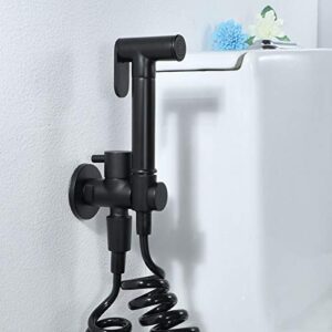 MINJING Handheld Bidet Sprayer Matte Black, Single Cold Water Bidet Sprayer for Toilet, Cloth Diaper Sprayer Kit, Wall Mount Solid Brass Toilet Faucet