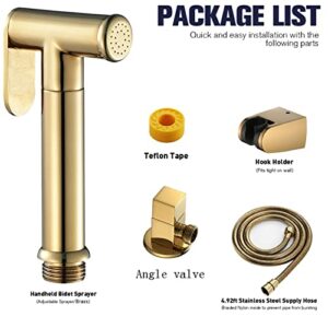 MINJING Bidet Sprayer for Toilet, Handheld Cloth Diaper Sprayer, Bathroom Jet Sprayer Kit Spray Attachment with Hose and Shower Angle Valve,Titanium Gold