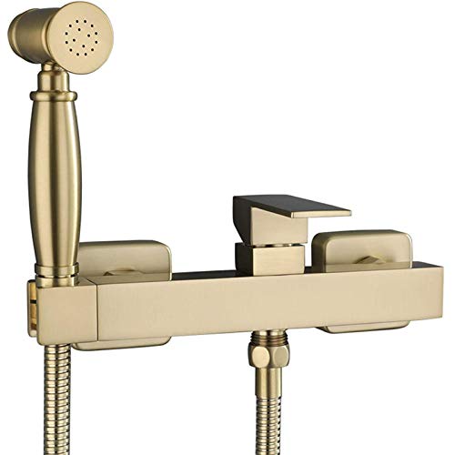 MINJING Brass Bidet Faucet Gold, Warm Mixer Strong Water Pressure Sprayer, Single Handle Wall Mount Bidet Toilet Kit, Hygienic Shower Sprayer Kit