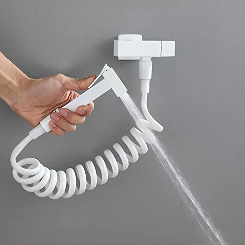 MINJING Handheld Bidet Sprayer for Toilet White Brass Bathroom Cloth Diaper Sprayer Set with Single Cold Water, Wall Mounted Toilet Bidet Sprayer Kit for Feminine Hygiene