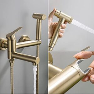 MINJING Handheld Bidet Sprayer for Toilet, Brass Cloth Diaper Sprayer Kit Wall Mounted Bidet Sprayer Set with 150cm Shower Hose, Toilet Bidet Sprayer Kit with Hot and Cold Water