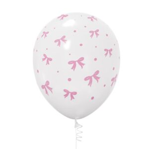 60Pcs Pink Latex Bow Balloons Set, 12" Pastel Pink White Bow Latex Balloon for Birthday Party Bachelorette Decorations Bridal Engagement Wedding Bow Theme Coquette Supplies (Pink white)