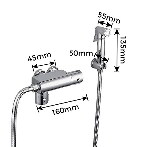 MINJING Bidets Faucet, Wall Mount Thermostatic Bidet Faucet, Brass Bidet Toilet Faucet, Hot and Cold Water Hygienic Shower, Warm Water Faucet Sprayer Kit, Chrome