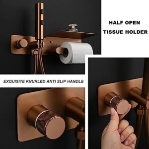 MINJING 2in1 Bidet Sprayer for Toilet with Paper Holder, Hot and Cold Brass Rough-in Valve, Stainless Steel Handheld Bidet Attachment Set for Feminine, Pets and Baby Diaper Wash, Rose Gold