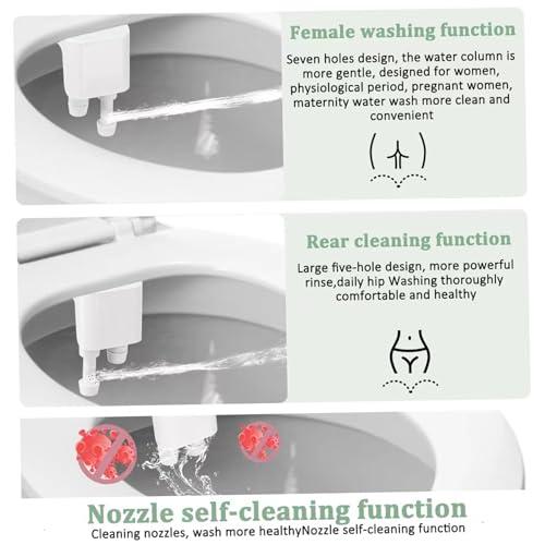 Bidet Attachment for Toilet UK, Toilet Bidet Attachment, Ultra-Slim Bidet Sprayer with Dual Nozzle, Non-Electric Bidet Spray Adjustable Pressure for Feminine/Posterior Wash