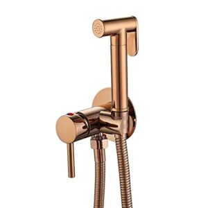 MINJING Handheld Bidet Sprayer for Toilet, Rose Gold Cloth Diaper Sprayer Kit Wall Mounted Brass Bidet Sprayer Set Single Handle Toilet Bidet Sprayer Kit with 150cm Shower Hose,Round