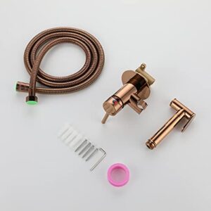 MINJING Handheld Bidet Sprayer for Toilet, Rose Gold Cloth Diaper Sprayer Kit Wall Mounted Brass Bidet Sprayer Set Single Handle Toilet Bidet Sprayer Kit with 150cm Shower Hose,Round