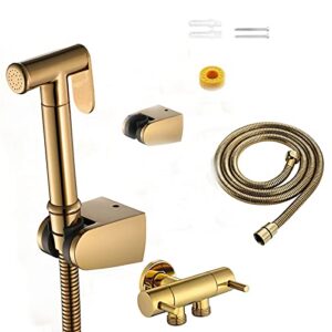 MINJING Handheld Bidet Sprayer with Angle Vavle, Stainless Steel Toilet Cleaner Bidet Sprayer Set, Baby Cloth Diaper Sprayer and Shower Wash Hose,Titanium Gold Round