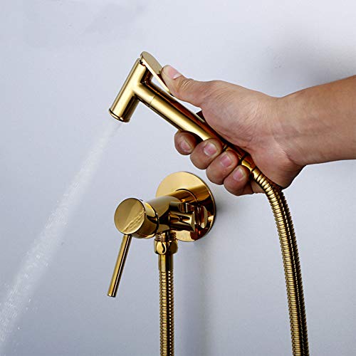 MINJING Hand Held Toilet Bidet Sprayer Titanium Gold, Solid Brass Single Handle Bidet Faucet, Bidet Sprayer for Toilet Hot and Cold Water, Cloth Diaper Sprayer