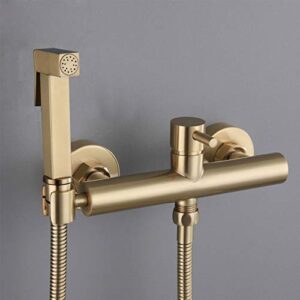 minjing bidet faucet brushed gold, soild brass wall mounted toilet bidet sprayer set, hot and cold water mixer tap, cloth diaper sprayer for toilet