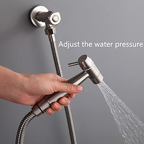 MINJING Handheld Bidet Sprayer for Toilet Brass Brushed Bathroom Cloth Diaper Sprayer Set with Single Cold Water, Wall Mounted Toilet Bidet Sprayer Kit for Feminine Hygiene