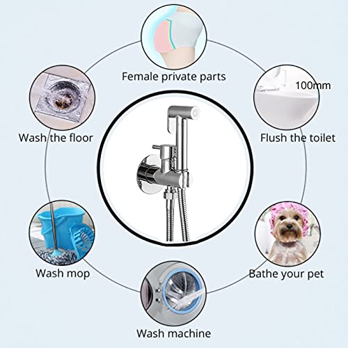 MINJING Handheld Bidet Sprayer for Toilet Wall Mounted Baby Cloth Diaper Sprayer Brass Toilet Sprayer Hot and Cold Water Handheld Sprayer Kit for Personal Hygiene Cleaning, Chrome