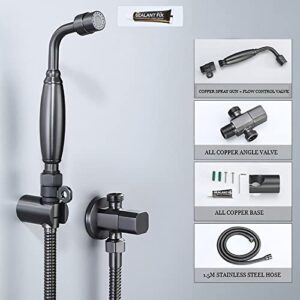 MINJING Handheld Bidet Sprayer 2 Spray Modes Baby Cloth Diaper Sprayer Cold Water Toilet Sprayer Wall Mounted Brass Handheld Sprayer Kit with Angle Valve, High Pressure,Gun Gray