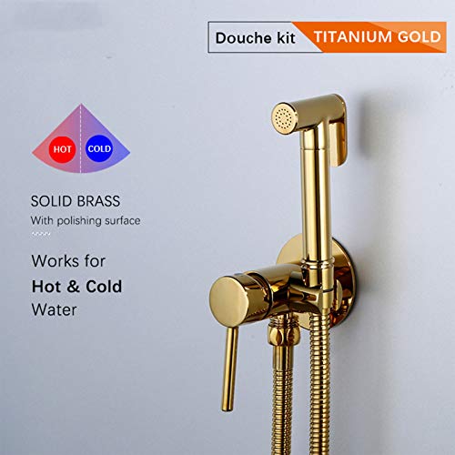 MINJING Hand Held Toilet Bidet Sprayer Titanium Gold, Solid Brass Single Handle Bidet Faucet, Bidet Sprayer for Toilet Hot and Cold Water, Cloth Diaper Sprayer