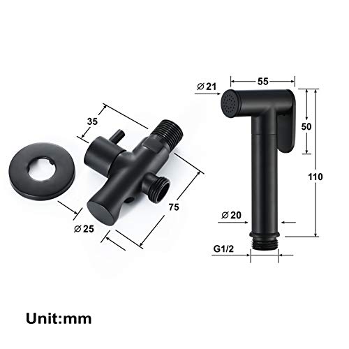 MINJING Handheld Bidet Sprayer Matte Black, Single Cold Water Bidet Sprayer for Toilet, Cloth Diaper Sprayer Kit, Wall Mount Solid Brass Toilet Faucet