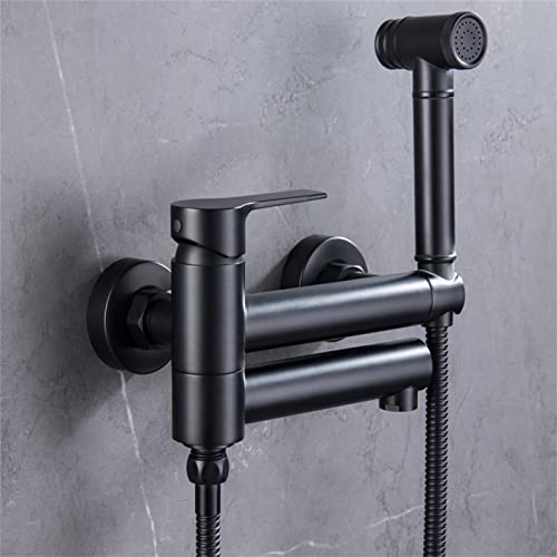 MINJING Bidet Sprayer Black, Wall Mount Bathtub Faucet with Bidet Sprayer, Cold and Hot Water Bidet Toilet Sprayer, Handheld Bidet Sprayer for Personal Hygiene