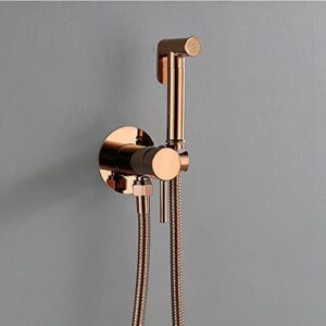 MINJING Handheld Bidet Sprayer for Toilet, Rose Gold Cloth Diaper Sprayer Kit Wall Mounted Brass Bidet Sprayer Set Single Handle Toilet Bidet Sprayer Kit with 150cm Shower Hose,Round