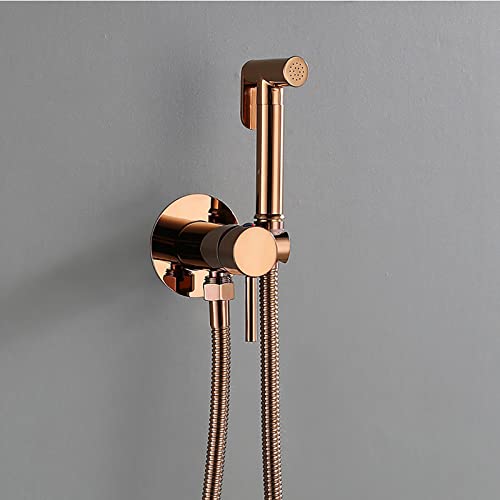 MINJING Handheld Bidet Sprayer for Toilet, Rose Gold Cloth Diaper Sprayer Kit Wall Mounted Brass Bidet Sprayer Set Single Handle Toilet Bidet Sprayer Kit with 150cm Shower Hose,Round