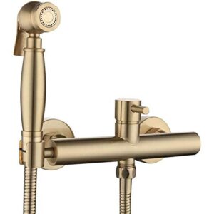 minjing toilet bidet faucet gold, solid brass wall mount handheld bathroom bidet sprayer, warm cold and hot mixer faucet, single handle shattaf spray faucet