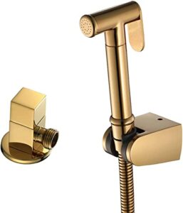 minjing bidet sprayer for toilet, handheld cloth diaper sprayer, bathroom jet sprayer kit spray attachment with hose and shower angle valve,titanium gold