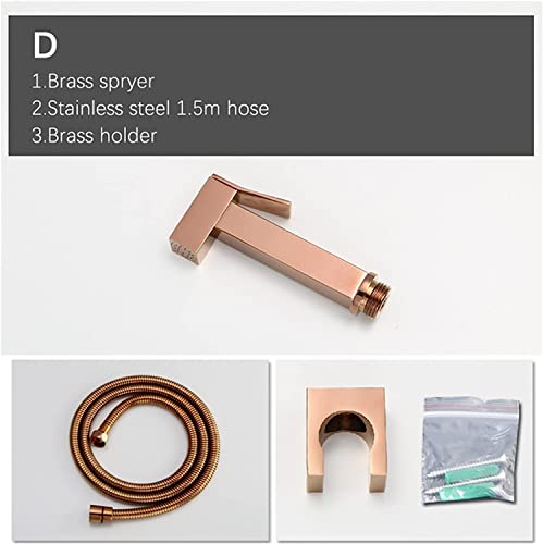 MINJING Bidet Sprayer, Single Cold Rose Gold Solid Brass Toilet Douche Kit Shattaf Shower Head Copper Valve Faucet Set,C Set