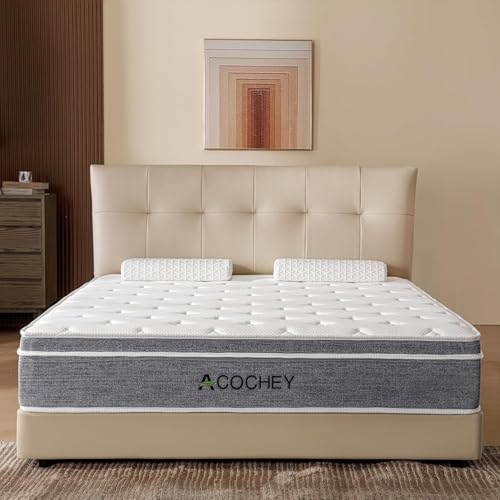 Acochey12 Inch King Mattress Memory Foam and Spring Hybrid King Size Mattresses,Medium Firm Feel Grey Mattress in a Box, Quality Comfort and Adaptive Support Breathable Cooling King Mattresses.