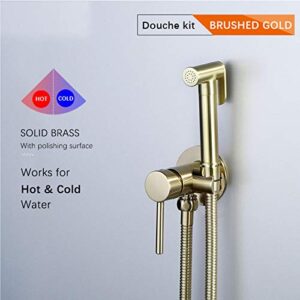 MINJING Brushed Gold Bidet Faucet, Hand Held Toilet Bidet Sprayer, Cold and Hot Water Mixer Bidet Tap, Solid Brass Bathroom Mixer Douche Kit Shattaf Shower Faucet