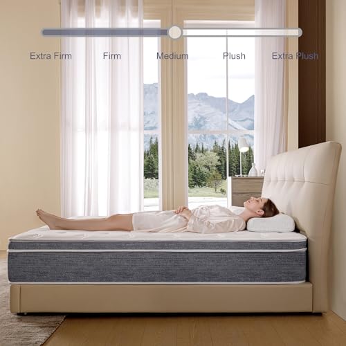 Acochey12 Inch King Mattress Memory Foam and Spring Hybrid King Size Mattresses,Medium Firm Feel Grey Mattress in a Box, Quality Comfort and Adaptive Support Breathable Cooling King Mattresses.