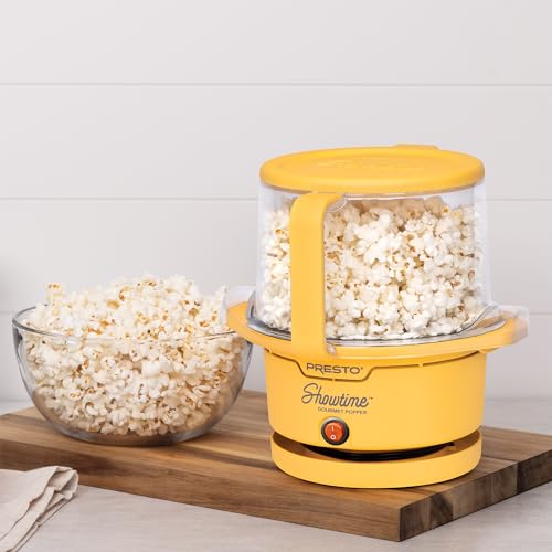 Presto 05206 Showtime Gourmet Oil Popcorn Popper - 9-Cups, Built-In Serving Bowl, Compact Design, Ceramic Nonstick, PFAS Free, Yellow