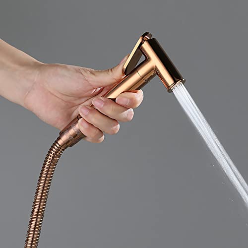 MINJING Handheld Bidet Sprayer for Toilet, Rose Gold Cloth Diaper Sprayer Kit Wall Mounted Brass Bidet Sprayer Set Single Handle Toilet Bidet Sprayer Kit with 150cm Shower Hose,Round