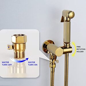 MINJING Handheld Toilet Bidet Sprayer, Solid Brass Douche kit Bathroom Shattaf Shower Bidet Faucet with Swivel Holder, Angle Valve, Titanium Gold,A