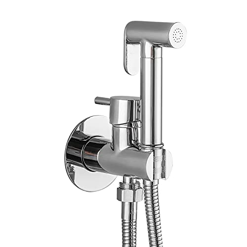 MINJING Handheld Bidet Sprayer for Toilet Wall Mounted Baby Cloth Diaper Sprayer Brass Toilet Sprayer Hot and Cold Water Handheld Sprayer Kit for Personal Hygiene Cleaning, Chrome