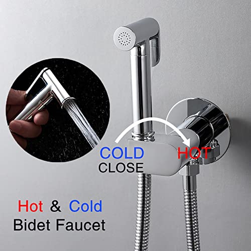 MINJING Handheld Bidet Sprayer for Toilet Hot and Cold Water Baby Cloth Diaper Sprayer Wall Mounted Brass Toilet Sprayer High Pressure Handheld Sprayer Kit for Personal Hygiene Cleaning,Chrome