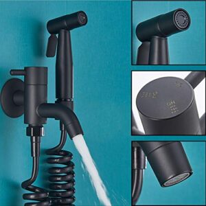 MINJING Handheld Bidet Sprayer Matte Black, Solid Brass Wall Mounted Toilet Faucet, Cold Water Toilet Bidet Sprayer, Cloth Diaper Sprayer