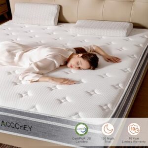 Acochey 12 Inch Queen Mattress Memory Foam and Spring Hybrid Mattresses,Medium Firm Feel Grey Queen Mattress in a Box,Quality Comfort and Adaptive Support Breathable Cooling Mattresses,CertiPUR-US.