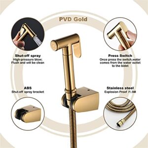 MINJING Bidet Sprayer for Toilet, Handheld Cloth Diaper Sprayer, Bathroom Jet Sprayer Kit Spray Attachment with Hose and Shower Angle Valve,Titanium Gold